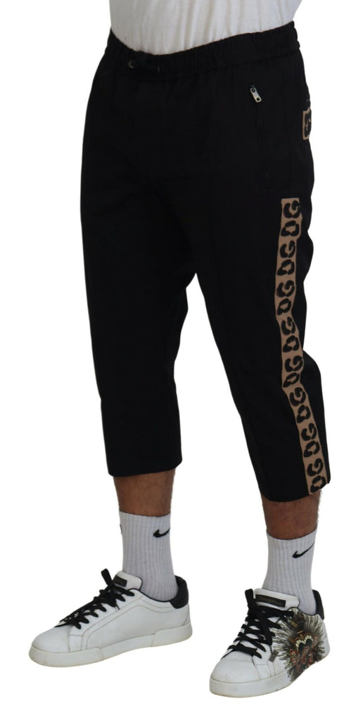 Dolce & Gabbana Black Cotton Elastic Waist DG Logo Cropped Pants Dolce & Gabbana