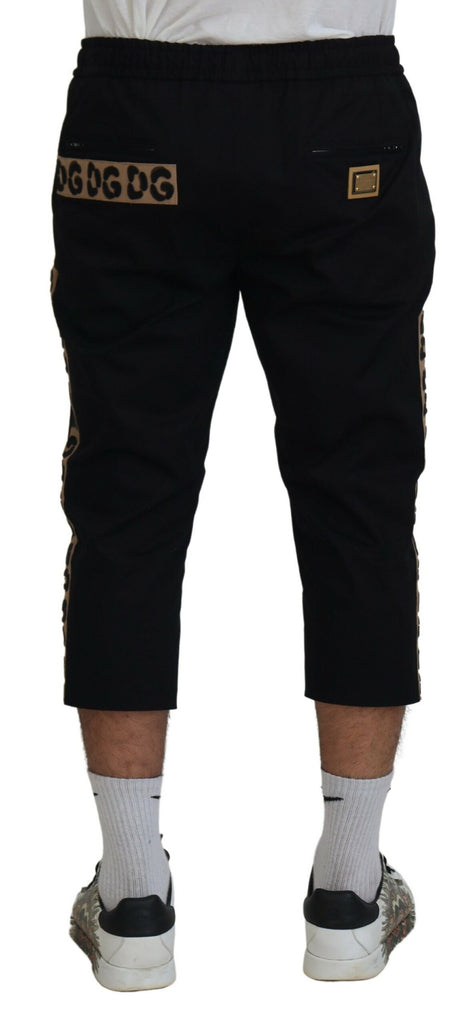 Dolce & Gabbana Black Cotton Elastic Waist DG Logo Cropped Pants Dolce & Gabbana