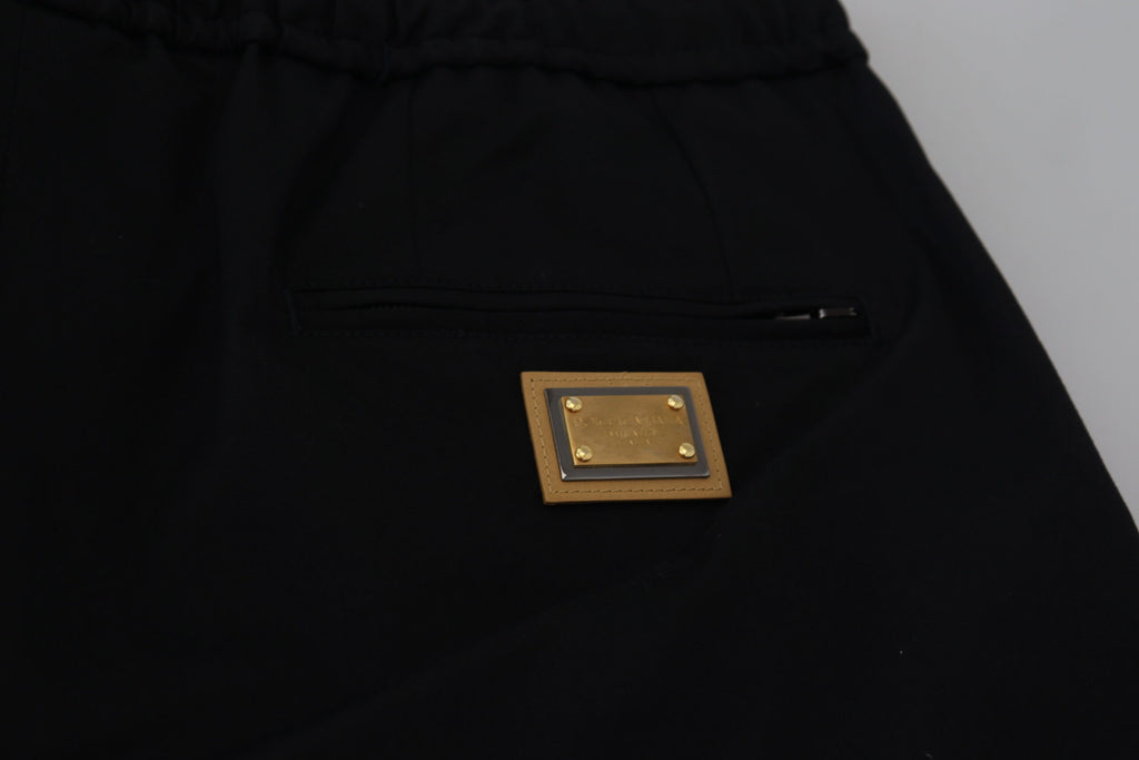 Dolce & Gabbana Black Cotton Elastic Waist DG Logo Cropped Pants Dolce & Gabbana