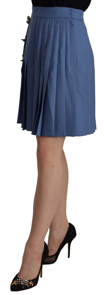 Dolce & Gabbana Blue Embellished Pleated Mini Skirt Wool Dolce & Gabbana