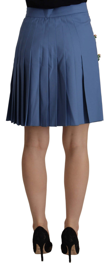 Dolce & Gabbana Blue Embellished Pleated Mini Skirt Wool Dolce & Gabbana
