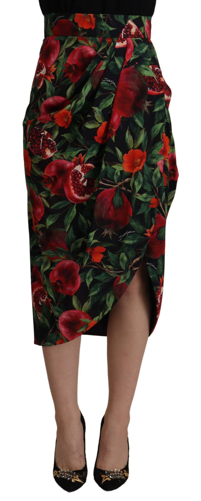Dolce & Gabbana Black Red Fruit Stretch Wrap Skirt Dolce & Gabbana