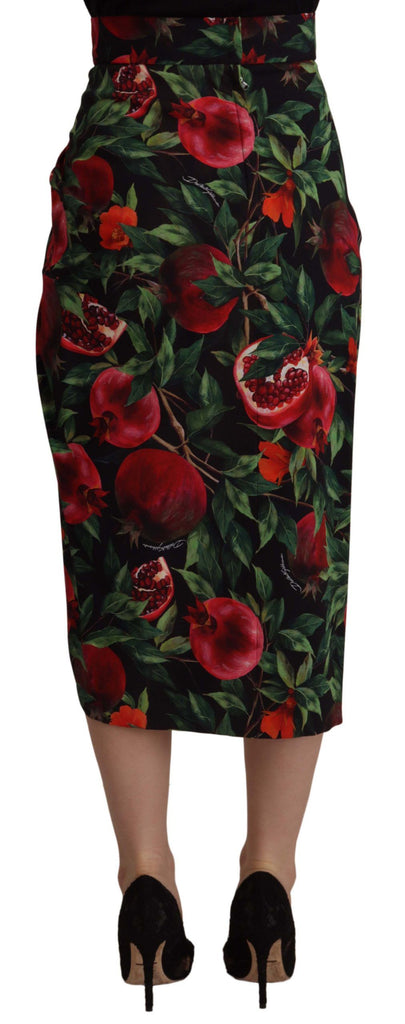 Dolce & Gabbana Black Red Fruit Stretch Wrap Skirt Dolce & Gabbana