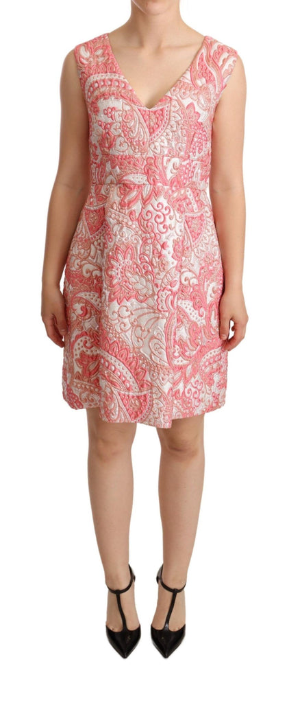 Dolce & Gabbana Pink Floral Jacquard Pleated Sheath Dress Dolce & Gabbana