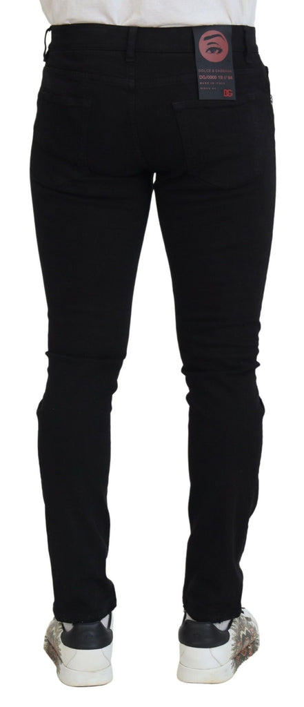 Dolce & Gabbana Black Slim Fit Tattered Denim Cotton Jeans Dolce & Gabbana