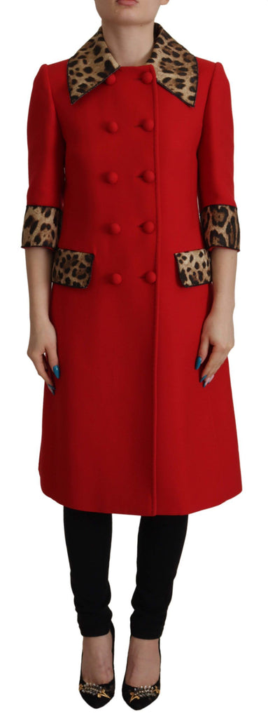 Dolce & Gabbana Red Leopard Wool Trenchcoat Jacket Dolce & Gabbana