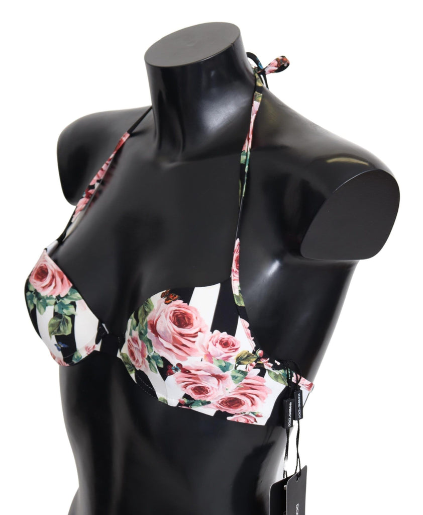 Dolce & Gabbana Multicolor Striped Rose Print Swimwear Bikini Tops - Luxe & Glitz