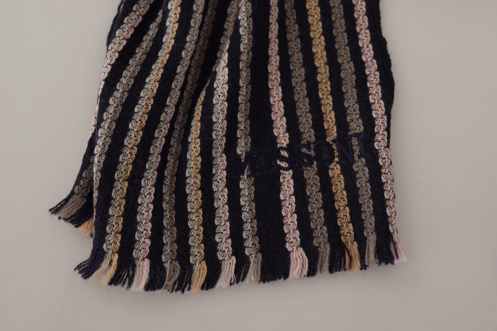 Missoni Multicolor Stripes Wool Knit Fringe Shawl Scarf - Luxe & Glitz