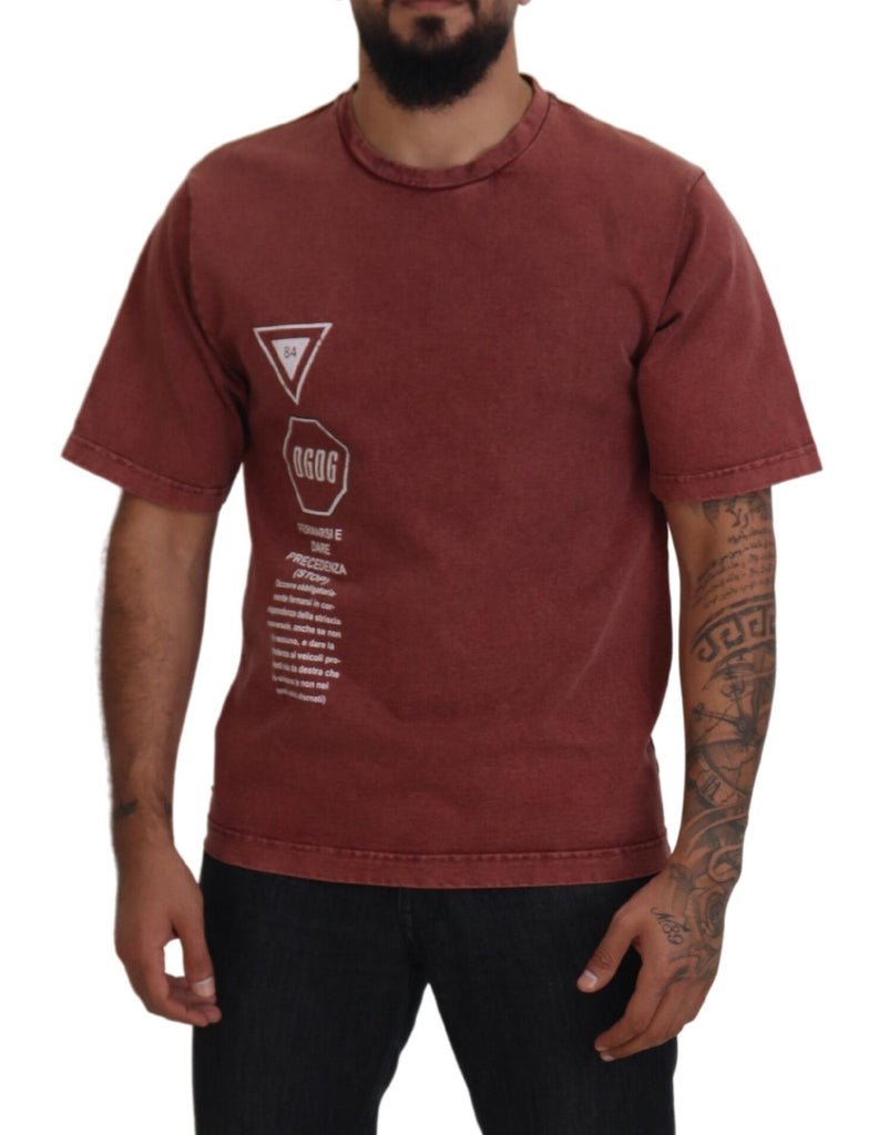 Dolce & Gabbana Maroon Print Round Neck Short Sleeves T-shirt Dolce & Gabbana