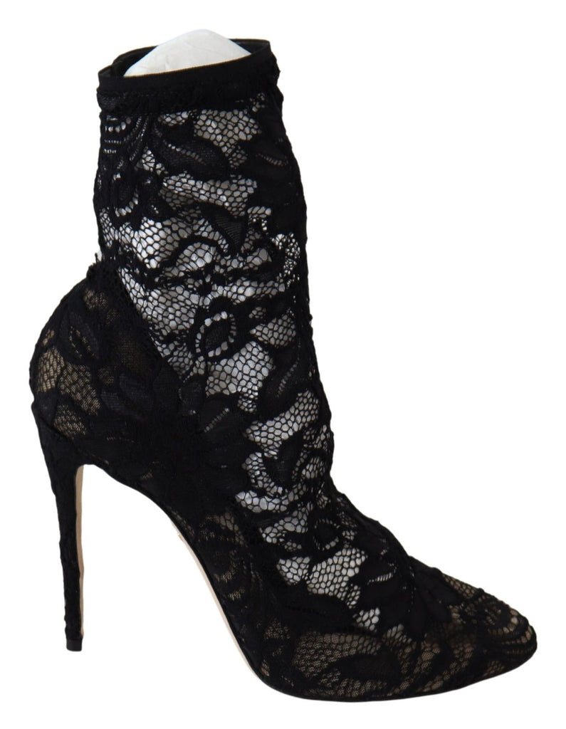 Dolce & Gabbana Black Lace Taormina High Heel Boots Shoes Dolce & Gabbana