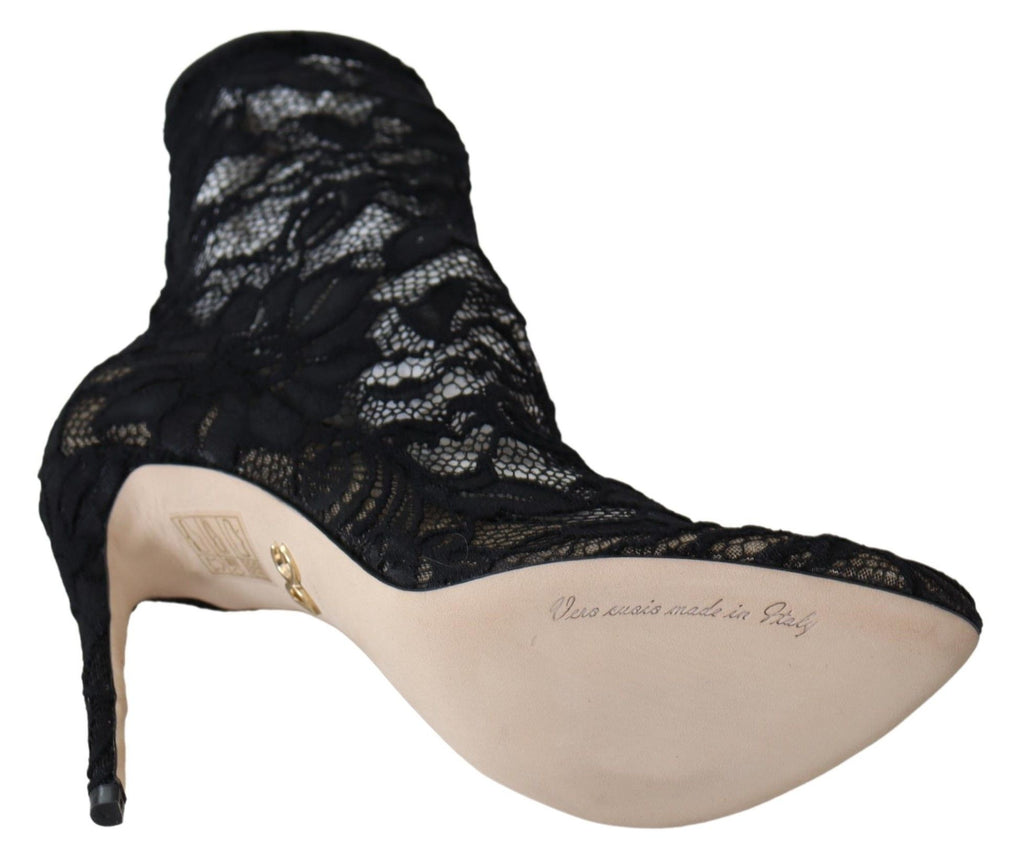 Dolce & Gabbana Black Lace Taormina High Heel Boots Shoes Dolce & Gabbana