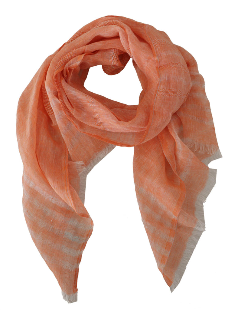 Malo Orange White Mesh Shawl Neck Wrap Fringe Scarf - Luxe & Glitz