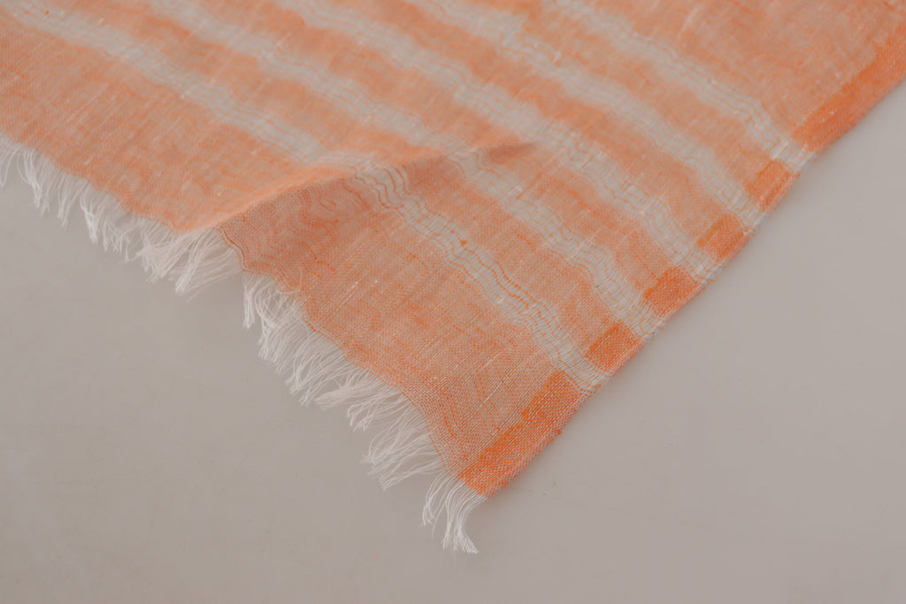 Malo Orange White Mesh Shawl Neck Wrap Fringe Scarf - Luxe & Glitz