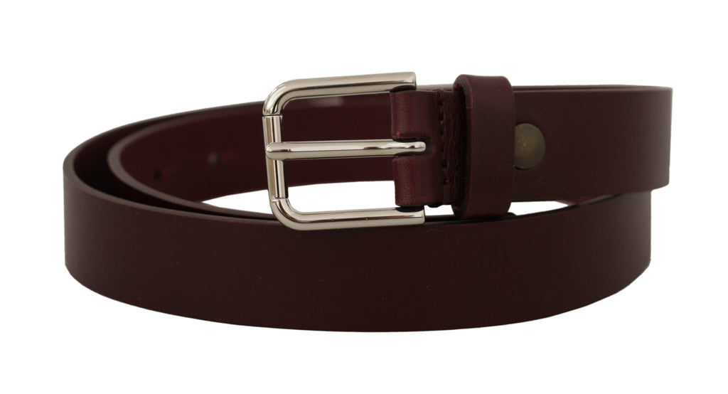 Dolce & Gabbana Maroon Calf Leather Silver Tone Metal Buckle Belt - Luxe & Glitz