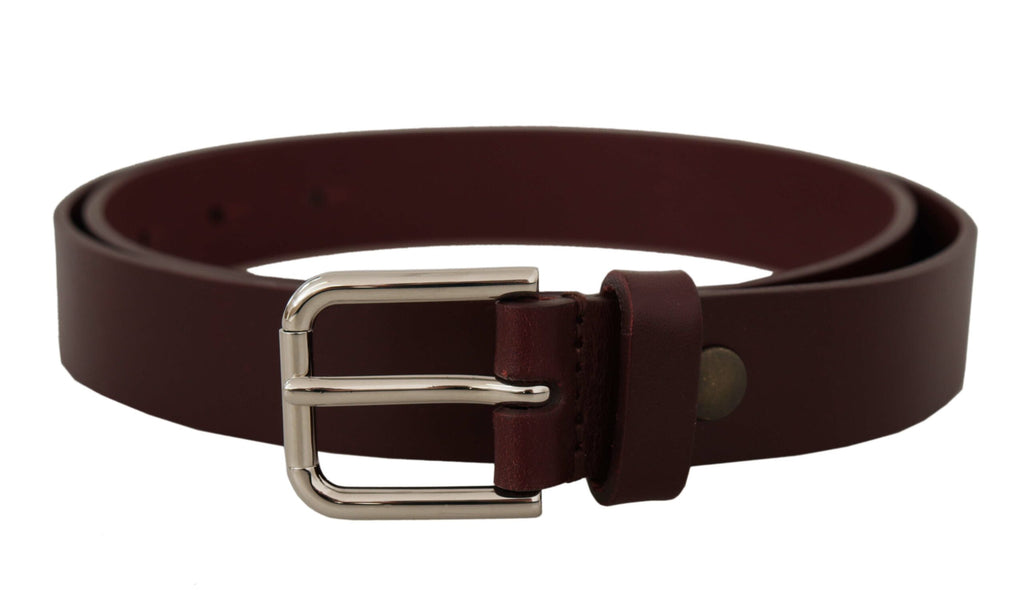 Dolce & Gabbana Maroon Calf Leather Silver Tone Metal Buckle Belt - Luxe & Glitz