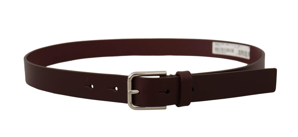 Dolce & Gabbana Maroon Calf Leather Silver Tone Metal Buckle Belt - Luxe & Glitz