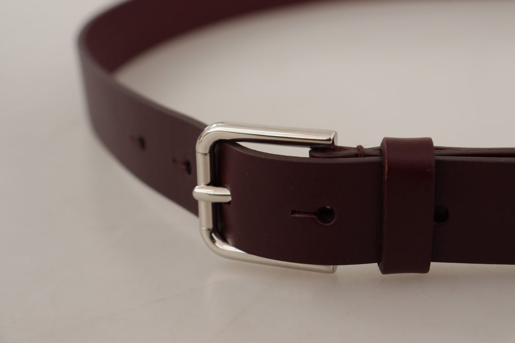 Dolce & Gabbana Maroon Calf Leather Silver Tone Metal Buckle Belt - Luxe & Glitz