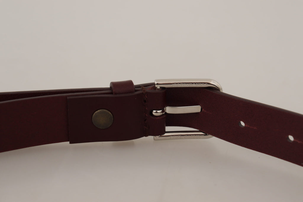 Dolce & Gabbana Maroon Calf Leather Silver Tone Metal Buckle Belt - Luxe & Glitz