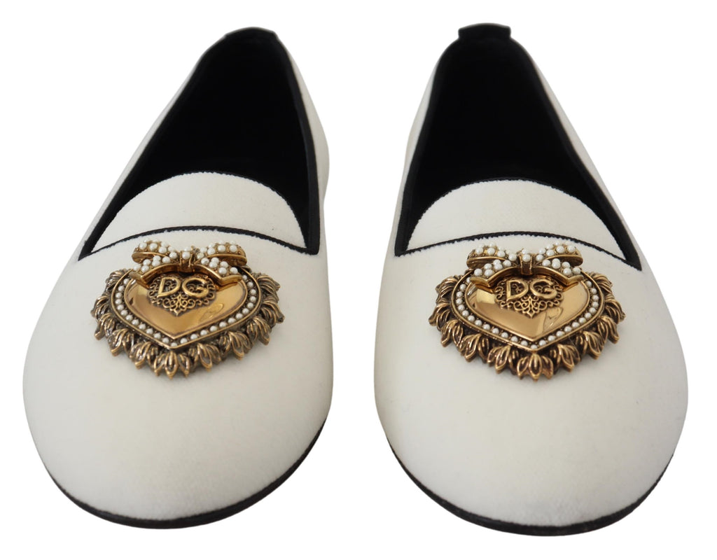 Dolce & Gabbana White Velvet Slip Ons Loafers Flats Shoes Dolce & Gabbana