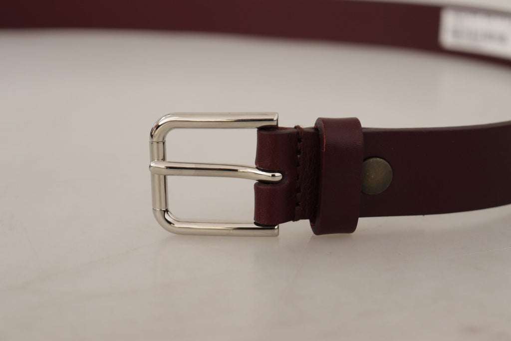 Dolce & Gabbana Maroon Calf Leather Silver Tone Metal Buckle Belt - Luxe & Glitz