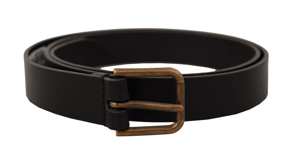 Dolce & Gabbana Black Calf Leather Brass Logo Engraved Buckle Belt Dolce & Gabbana