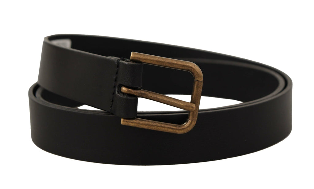 Dolce & Gabbana Black Calf Leather Brass Logo Engraved Buckle Belt Dolce & Gabbana