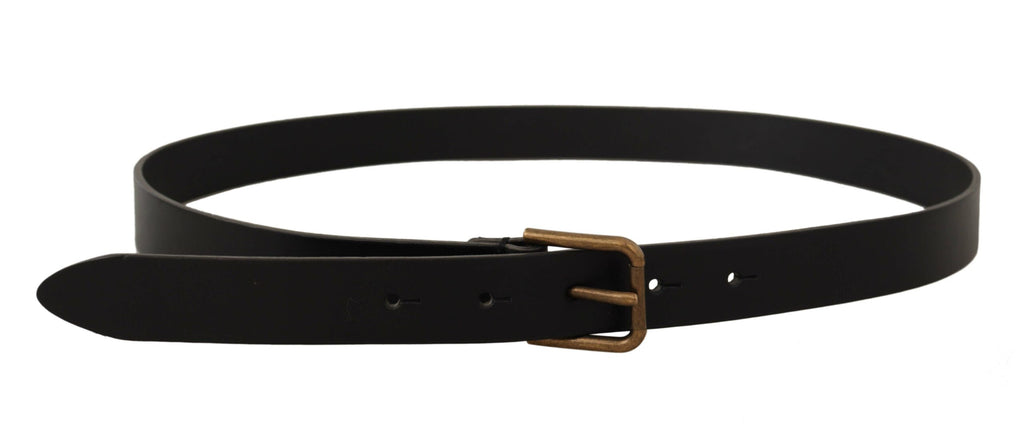 Dolce & Gabbana Black Calf Leather Brass Logo Engraved Buckle Belt Dolce & Gabbana