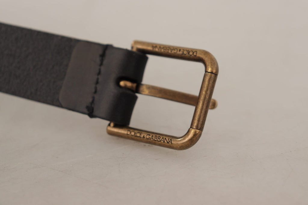 Dolce & Gabbana Black Calf Leather Brass Logo Engraved Buckle Belt Dolce & Gabbana