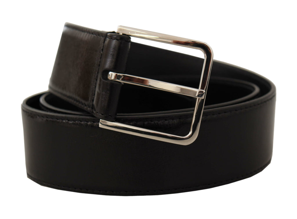 Dolce & Gabbana Black Calf Leather Logo Engraved Metal Buckle Belt Dolce & Gabbana