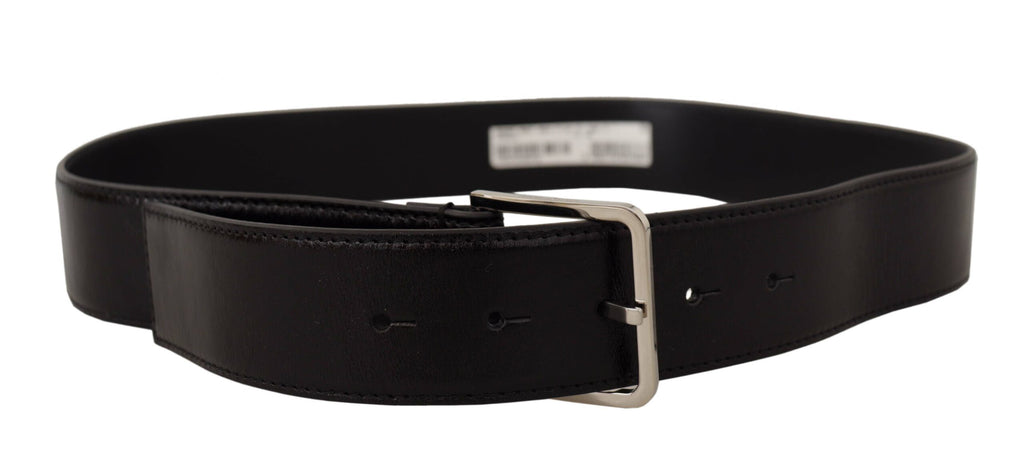 Dolce & Gabbana Black Calf Leather Logo Engraved Metal Buckle Belt Dolce & Gabbana