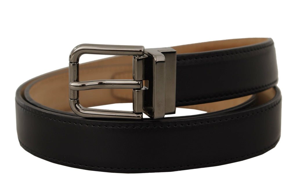 Dolce & Gabbana Black Calf Leather Logo Engraved Metal Buckle Belt Dolce & Gabbana