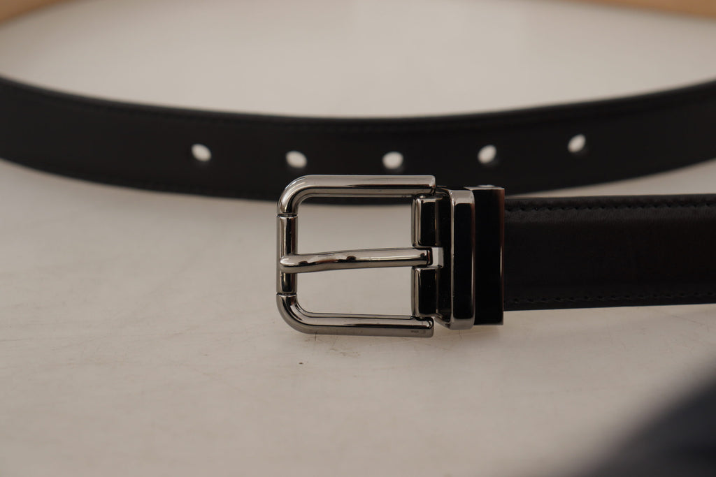 Dolce & Gabbana Black Calf Leather Logo Engraved Metal Buckle Belt Dolce & Gabbana