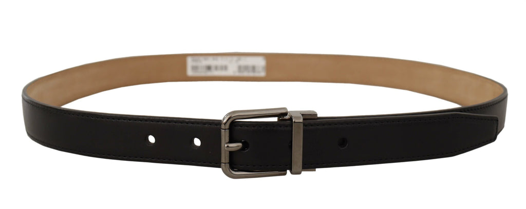 Dolce & Gabbana Black Calf Leather Logo Engraved Metal Buckle Belt Dolce & Gabbana