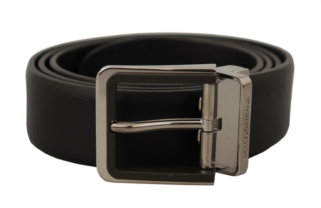 Dolce & Gabbana Black Calf Leather Logo Engraved Metal Buckle Belt Dolce & Gabbana