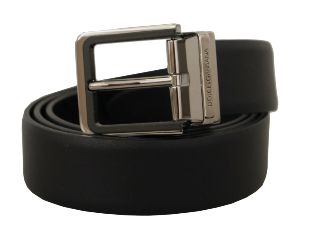 Dolce & Gabbana Black Calf Leather Logo Engraved Metal Buckle Belt Dolce & Gabbana