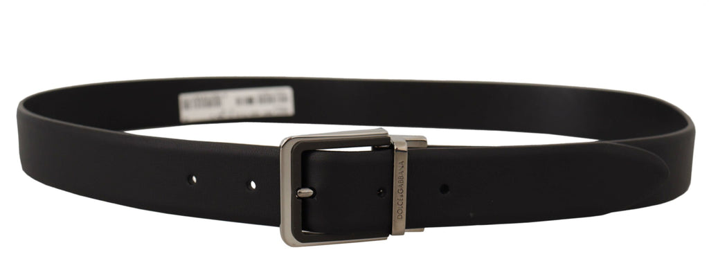 Dolce & Gabbana Black Calf Leather Logo Engraved Metal Buckle Belt Dolce & Gabbana