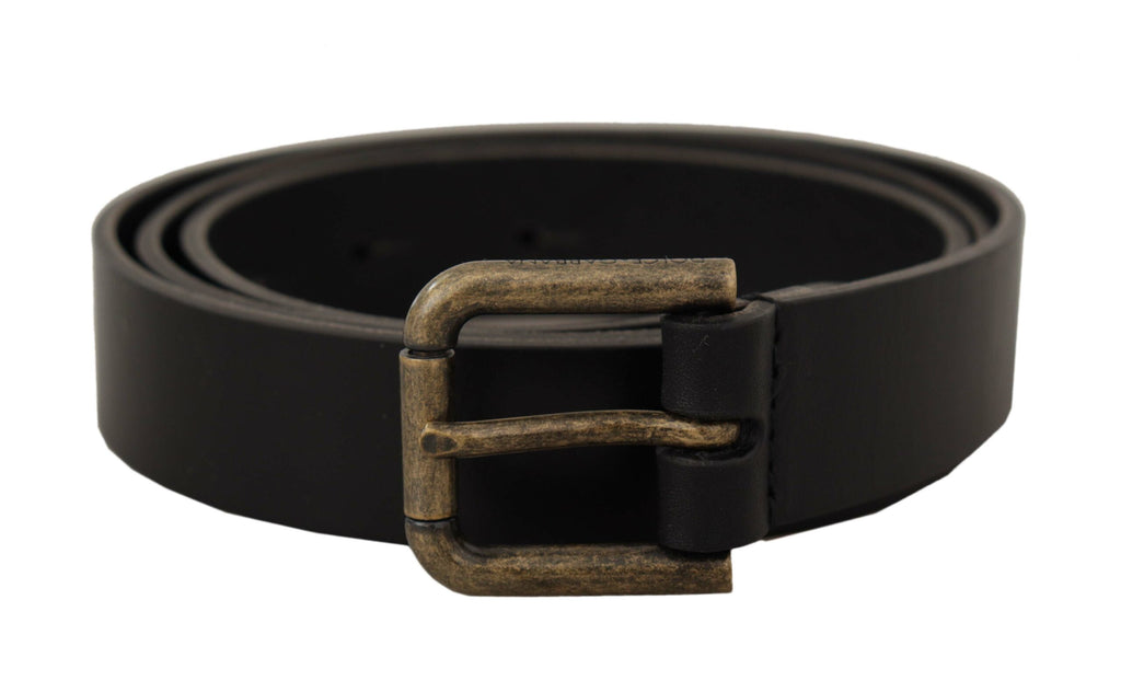 Dolce & Gabbana Black Calf Leather Logo Brass Metal Buckle Belt Dolce & Gabbana