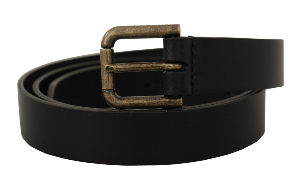 Dolce & Gabbana Black Calf Leather Logo Brass Metal Buckle Belt Dolce & Gabbana