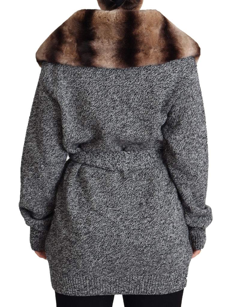 Dolce & Gabbana Gray Cardigan Fur Coat Cashmere Jacket - Luxe & Glitz