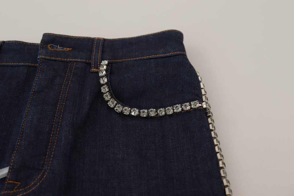 Dolce & Gabbana Blue Denim Stretch Crystal Hot Pants Shorts Dolce & Gabbana