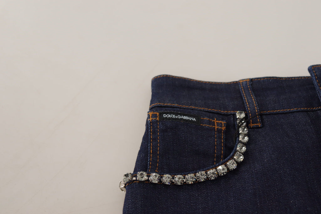 Dolce & Gabbana Blue Denim Stretch Crystal Hot Pants Shorts Dolce & Gabbana