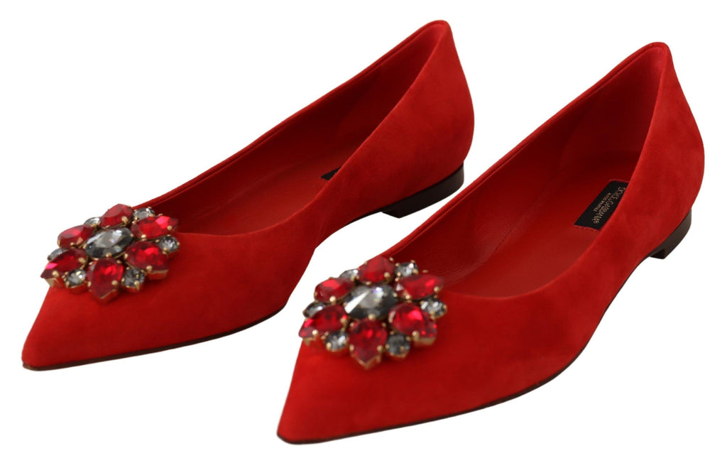 Dolce & Gabbana Red Suede Crystals Loafers Flats Shoes Dolce & Gabbana