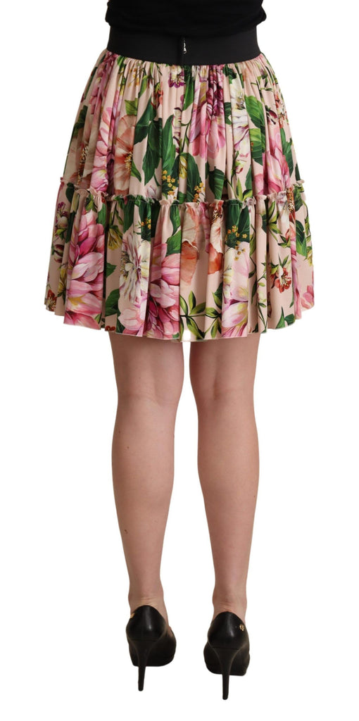 Dolce & Gabbana Pink Floral Print Silk High Waist Mini Skirt - Luxe & Glitz