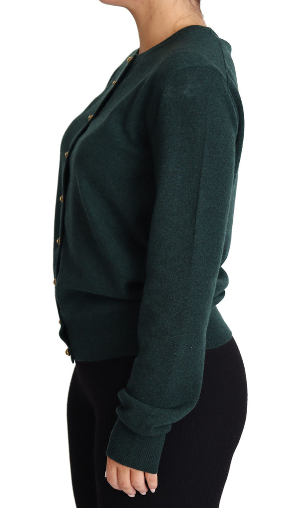 Dolce & Gabbana Dark Green Cashmere Crewneck Cardigan Sweater - Luxe & Glitz