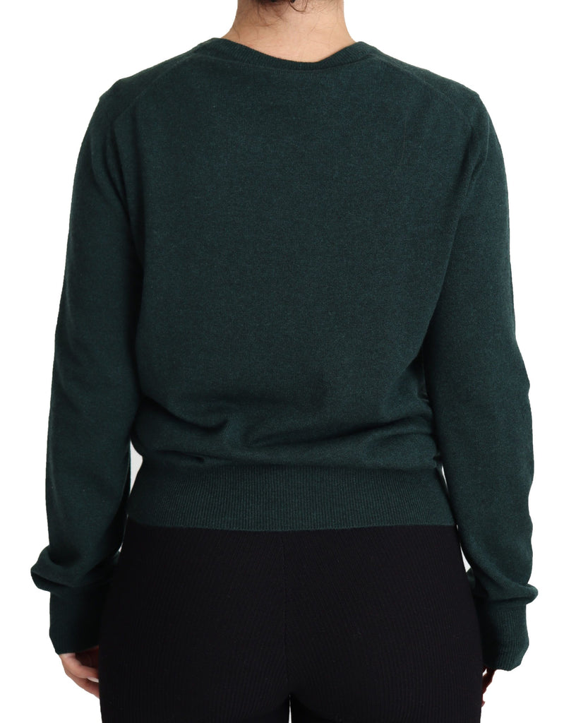 Dolce & Gabbana Dark Green Cashmere Crewneck Cardigan Sweater - Luxe & Glitz