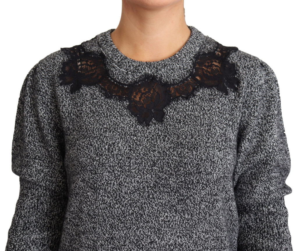 Dolce & Gabbana Gray Lace Trimmed Pullover Cashmere Sweater - Luxe & Glitz