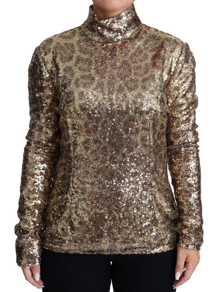 Dolce & Gabbana Brown Leopard Fit Turtleneck Sequin Sweater - Luxe & Glitz