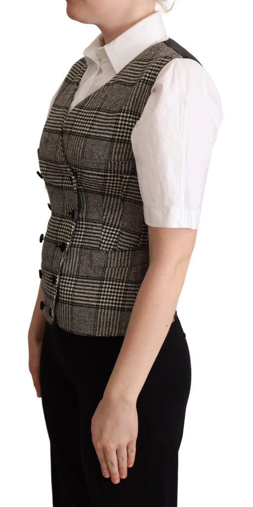 Dolce & Gabbana Gray Checkered Sleeveless Waistcoat Vest - Luxe & Glitz