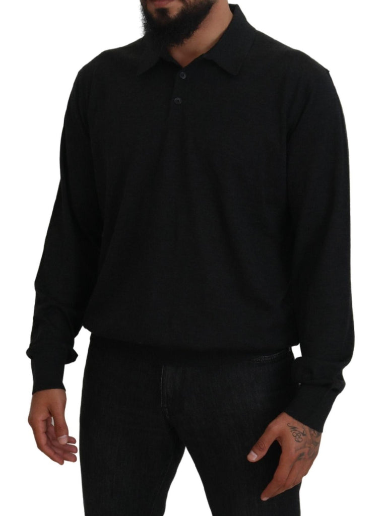 Dolce & Gabbana Black Cashmere Collared Pullover Sweater Dolce & Gabbana