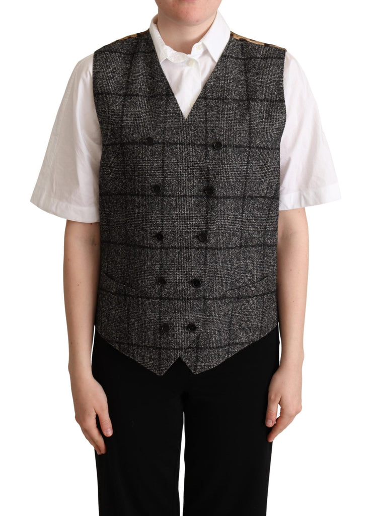 Dolce & Gabbana Gray Wool Leopard Print Waistcoat Vest - Luxe & Glitz